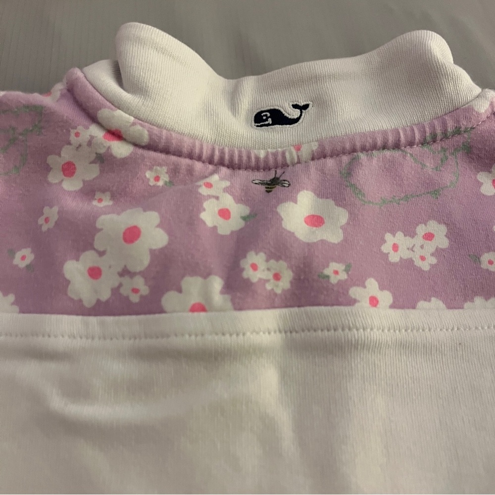 Vineyard Vines White Quarter-Zip Pullover with Pink Floral Yoke - Picture 3 of 4